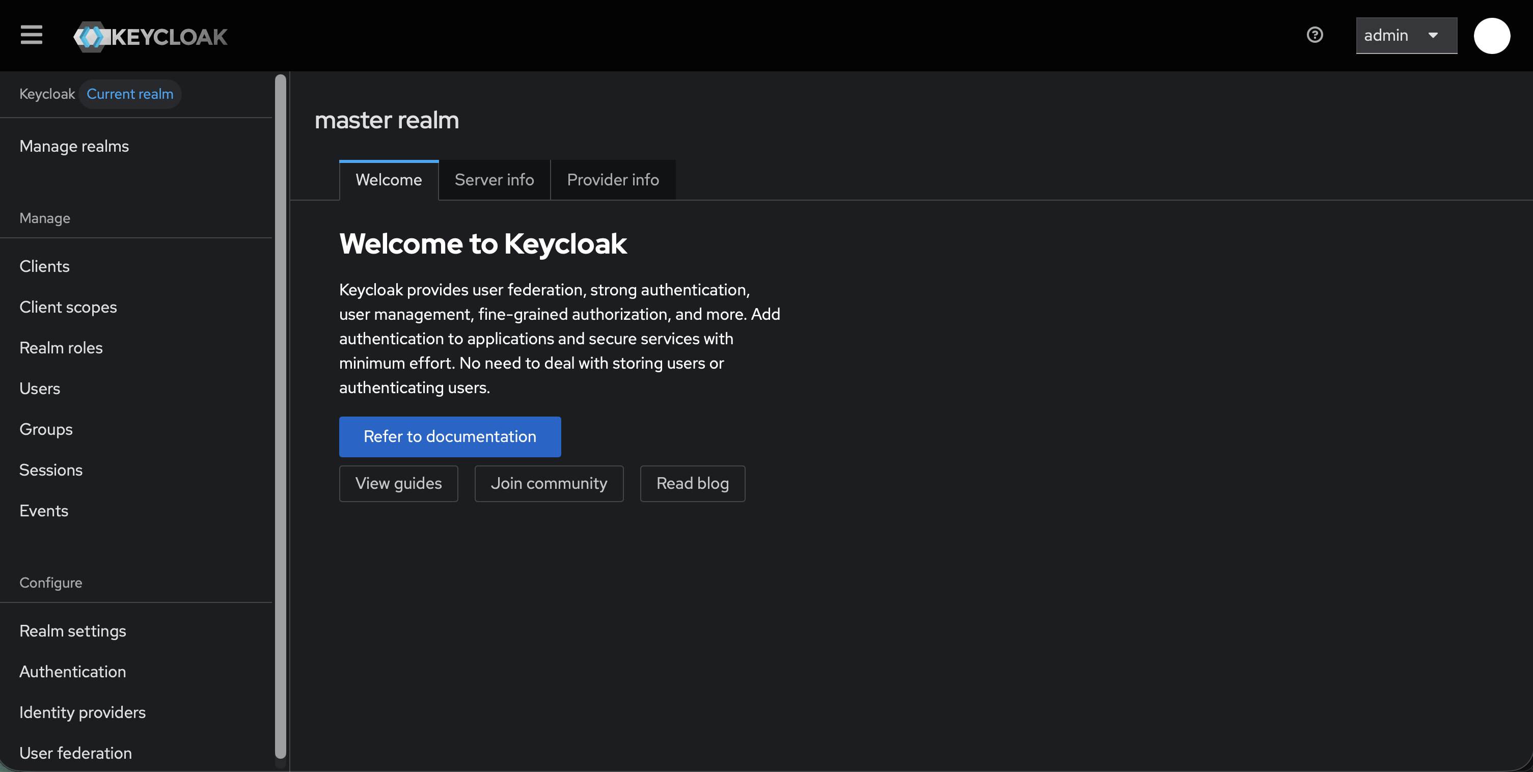 Keycloak admin console