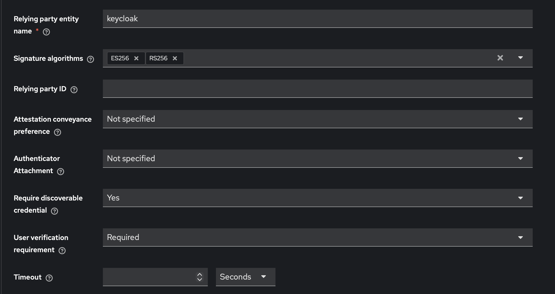 WebAuthn Passwordless Policy settings