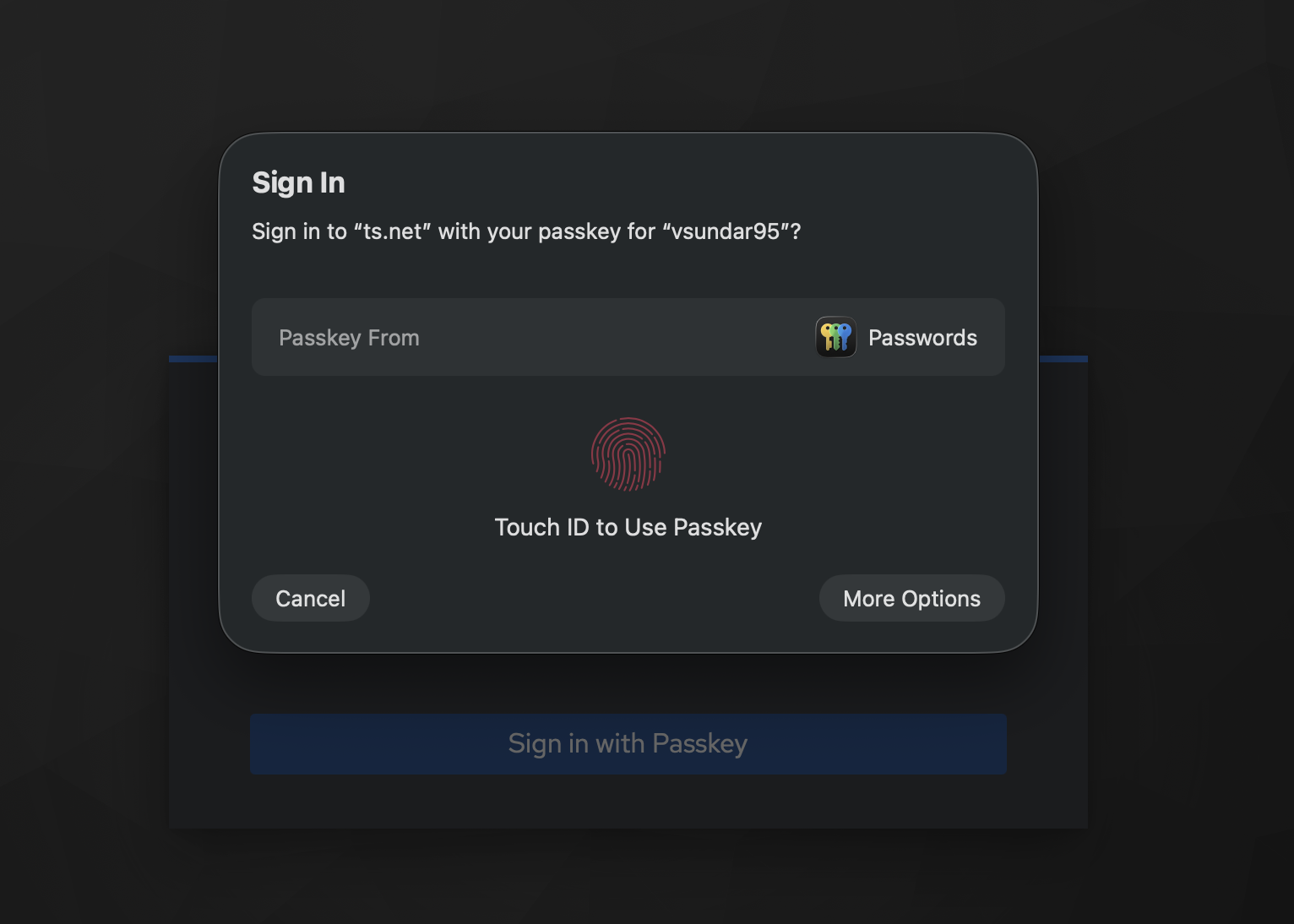 Touch ID WebAuthn prompt